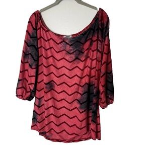 Sienna Grace Blouse Size XL Top 3/4 Sleeves On or Off Shoulder Red Black Stretch
